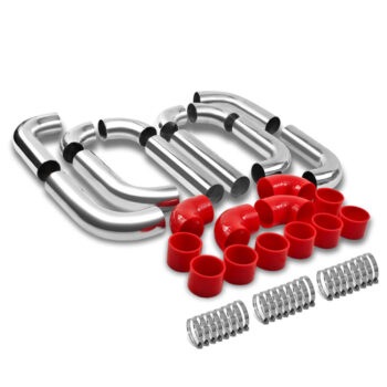 Universal 2.50" Polish 12PC Front Mount Intercooler Piping Straight Hose+Clamp