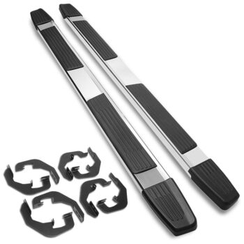 (Flat Step/5.25 Cap Metal) Running Board Nerf Bar For 07-18 Silverado Sierra 1500/07-19 2500 3500 HD [Crew Cab]