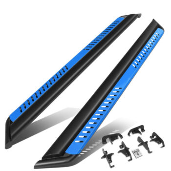(Oval Dropped Step Black/Blue) Running Board Nerf Bar For 18+ Jeep Wrangler 4DR Unlimited JL