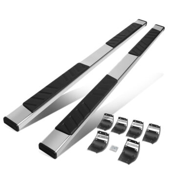 (Flat Board Slant Chrome/Black) Running Board Nerf Bar For 15+ Ford F-150/17+ F-250 F-350 Super Duty [Extended Cab]